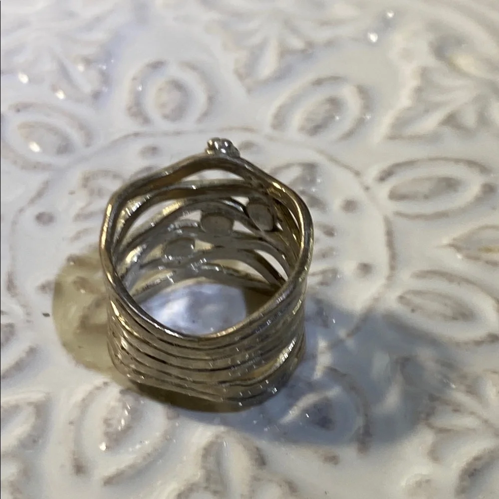 Vintage Israeli Sterling Silver Blue Fire Opal Wave Ring Size 6